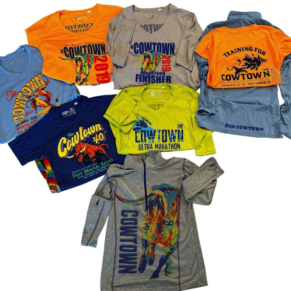 Cowtown Marathon Womens Shirt Size XS & S Lot of 8 Fort‎ Worth Texas Run Train